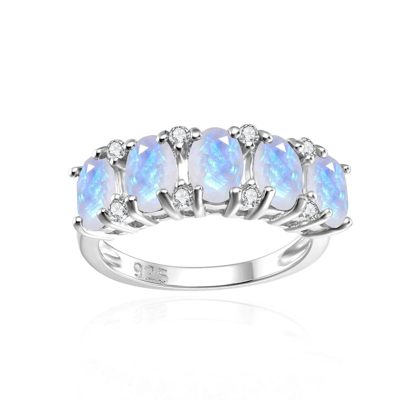 925 Sterling Silver Bands Ring Natural Milky Blue Moonstone