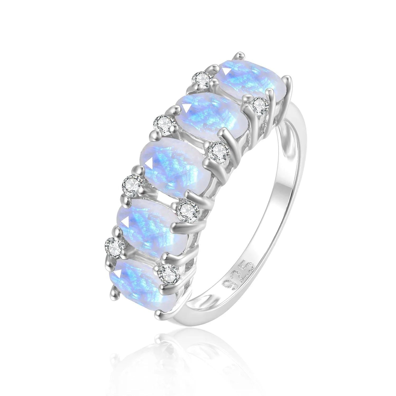 925 Sterling Silver Bands Ring Natural Milky Blue Moonstone