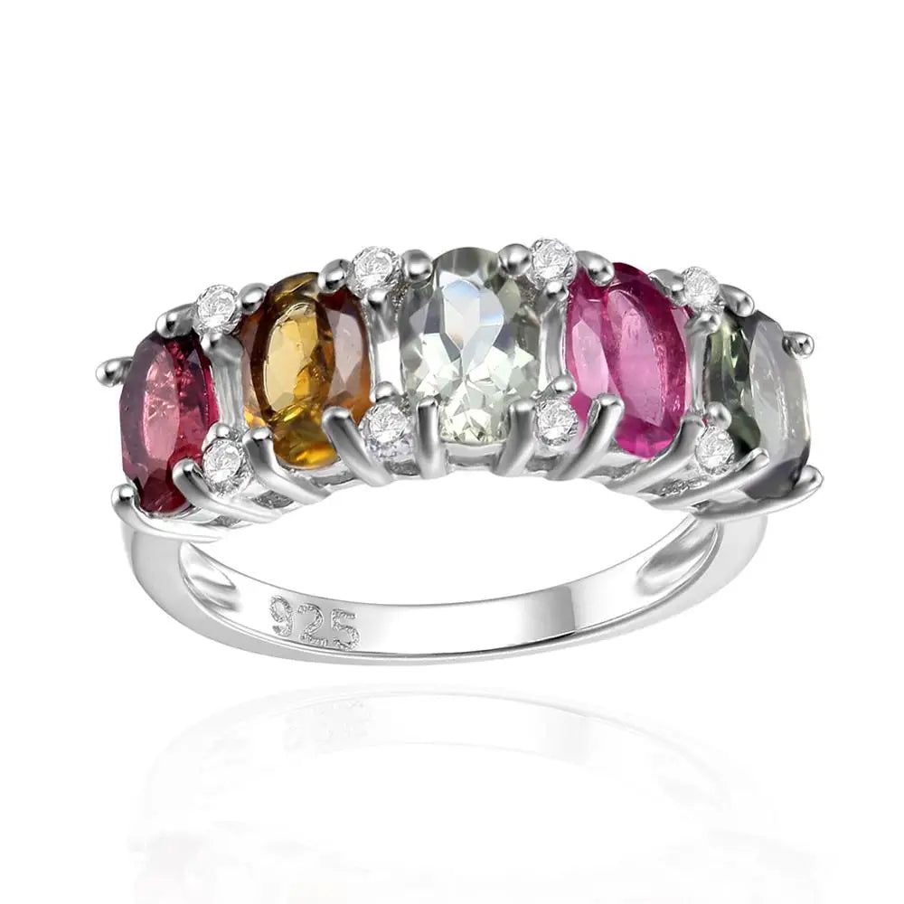 925 Sterling Silver Bands Ring Natural Tourmaline Gemstone