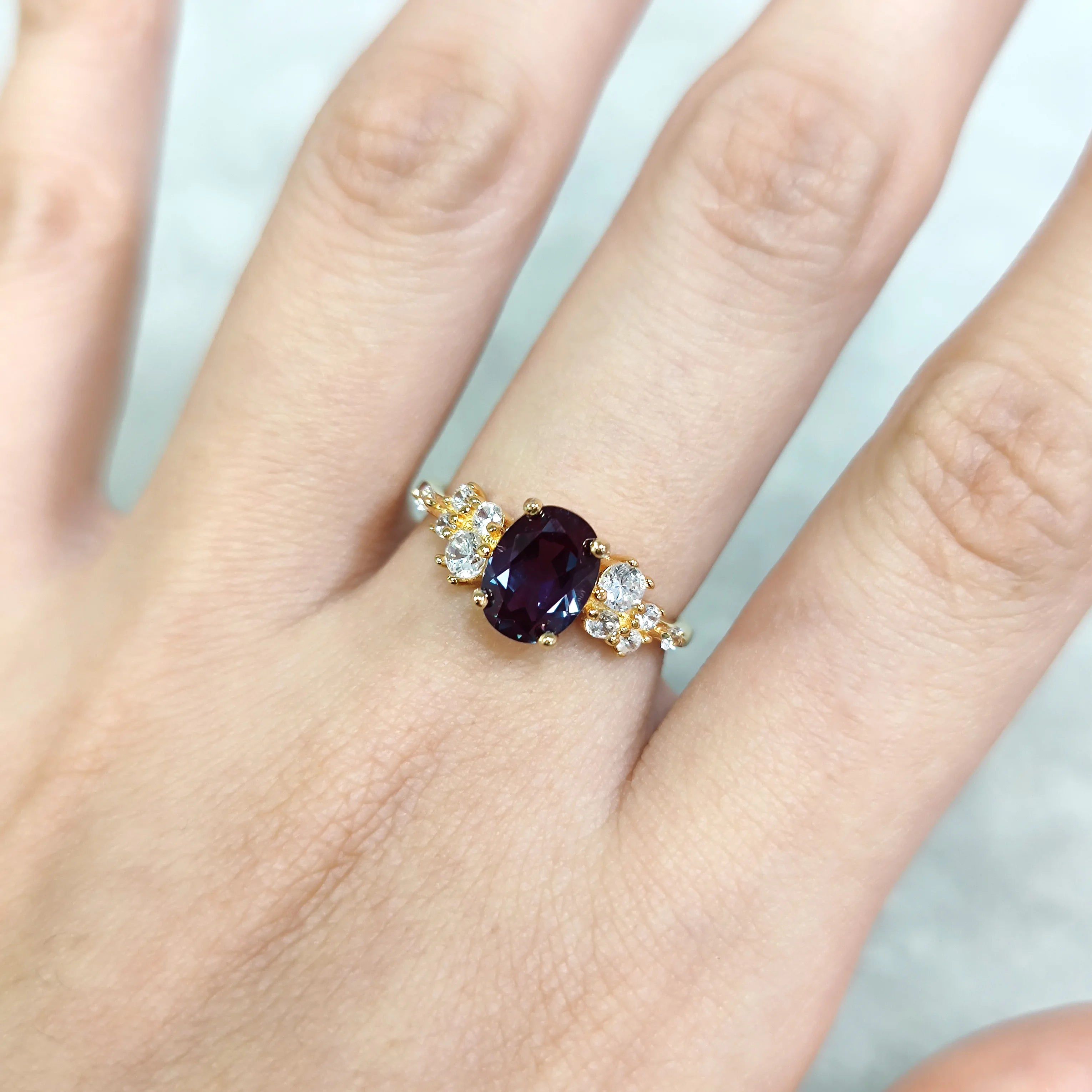 925 Sterling Silver Birthstone Ring Oval Alexandrite Unique Ring