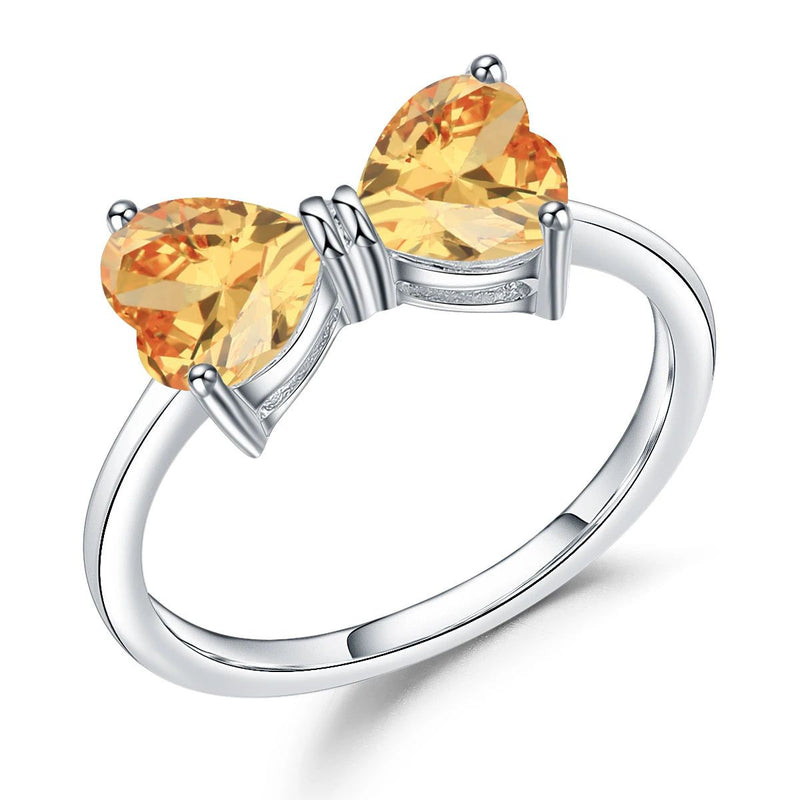 925 Sterling Silver Bow Knot Ring Natural Citrine Jewelry