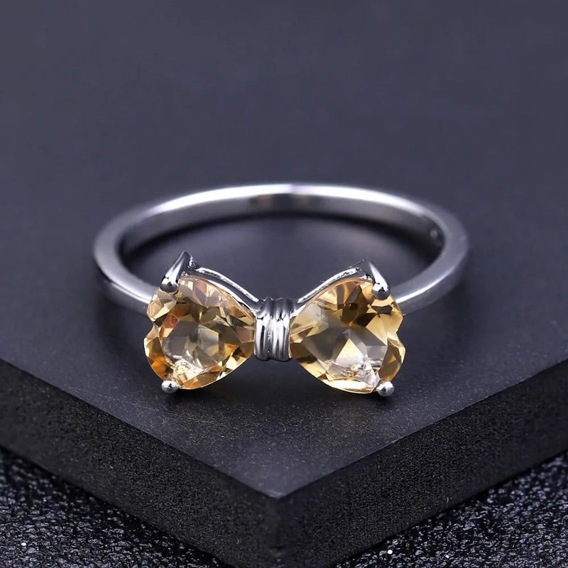 925 Sterling Silver Bow Knot Ring Natural Citrine Jewelry