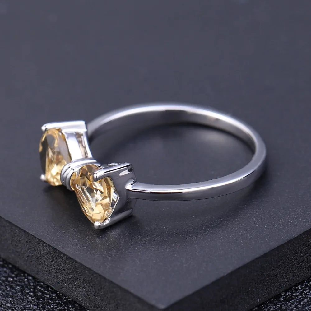 925 Sterling Silver Bow Knot Ring Natural Citrine Jewelry