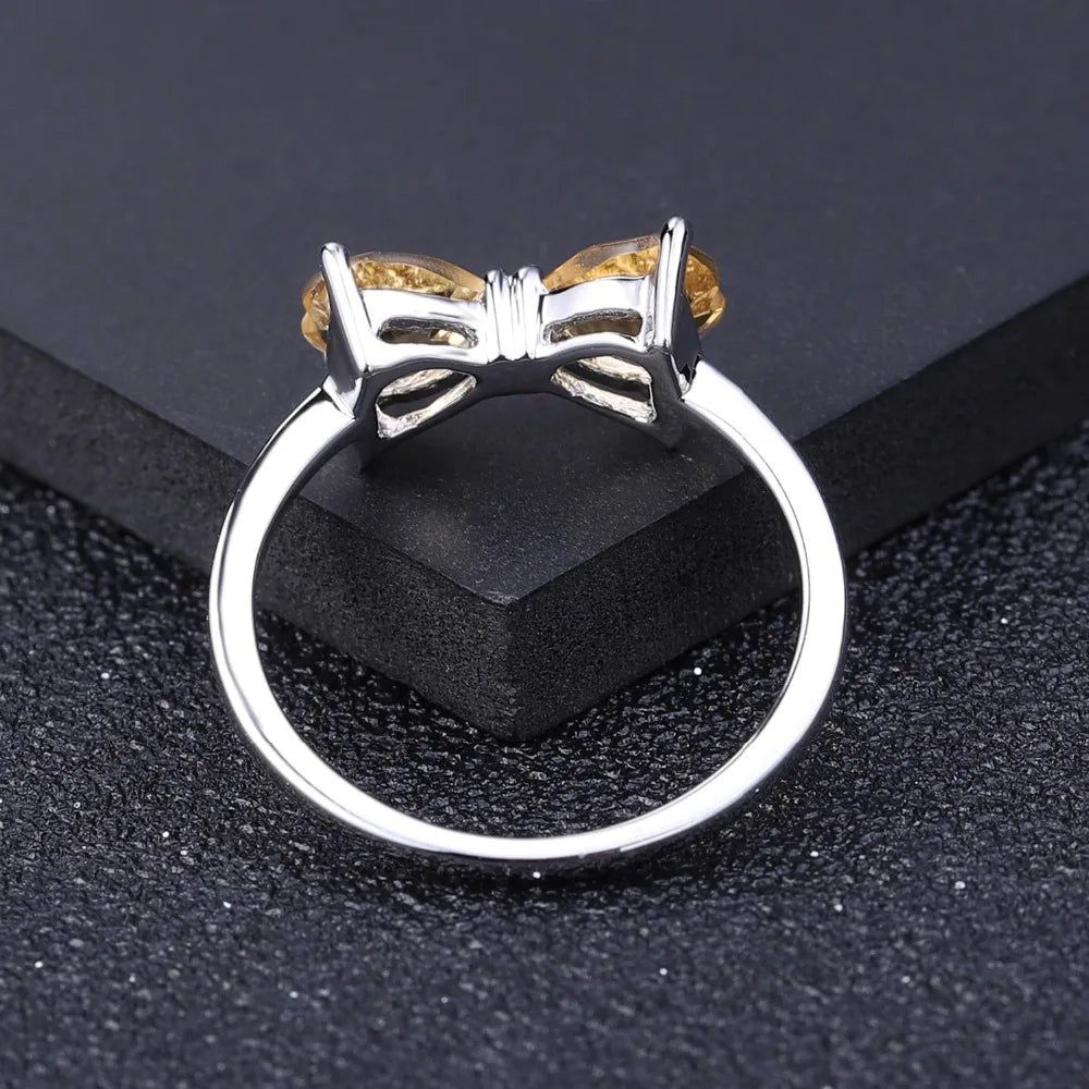 925 Sterling Silver Bow Knot Ring Natural Citrine Jewelry