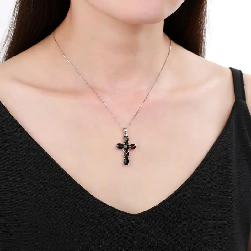 925 Sterling Silver Cross Necklace For Women Amethyst Topaz