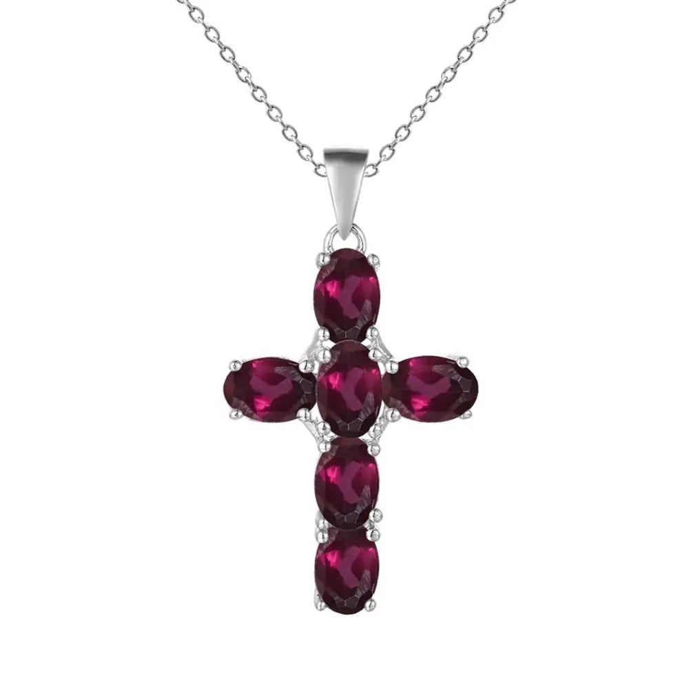 925 Sterling Silver Cross Necklace For Women Amethyst Topaz