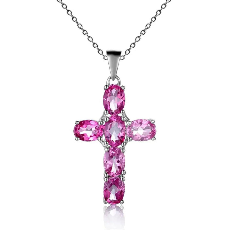 925 Sterling Silver Cross Necklace For Women Amethyst Topaz