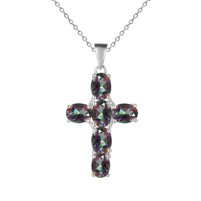 925 Sterling Silver Cross Necklace For Women Amethyst Topaz