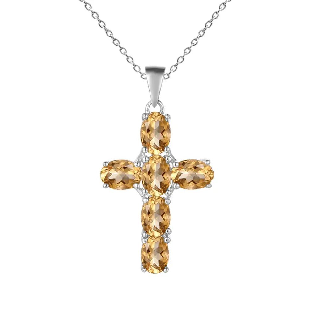 925 Sterling Silver Cross Necklace For Women Amethyst Topaz