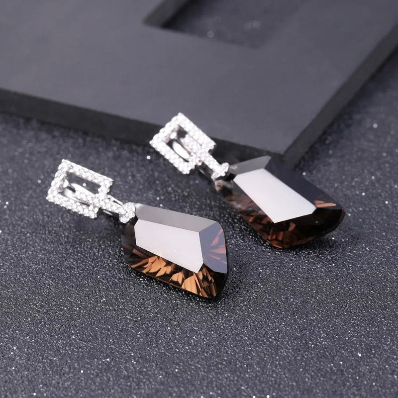 925 Sterling Silver Dazzling Earrings Natural Smoky Quartz