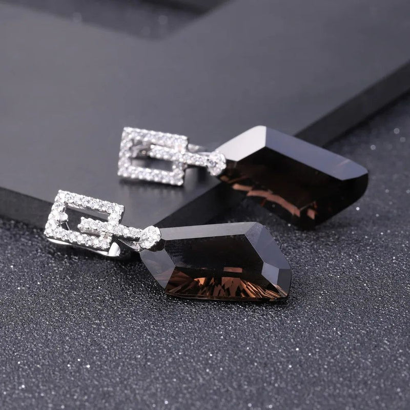 925 Sterling Silver Dazzling Earrings Natural Smoky Quartz