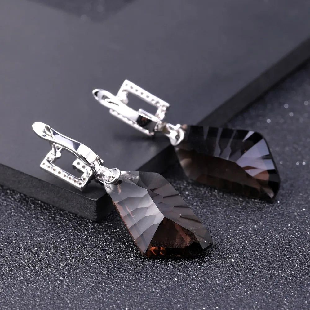 925 Sterling Silver Dazzling Earrings Natural Smoky Quartz