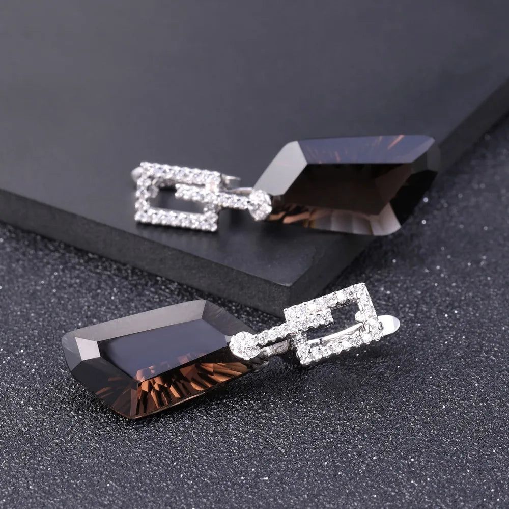 925 Sterling Silver Dazzling Earrings Natural Smoky Quartz