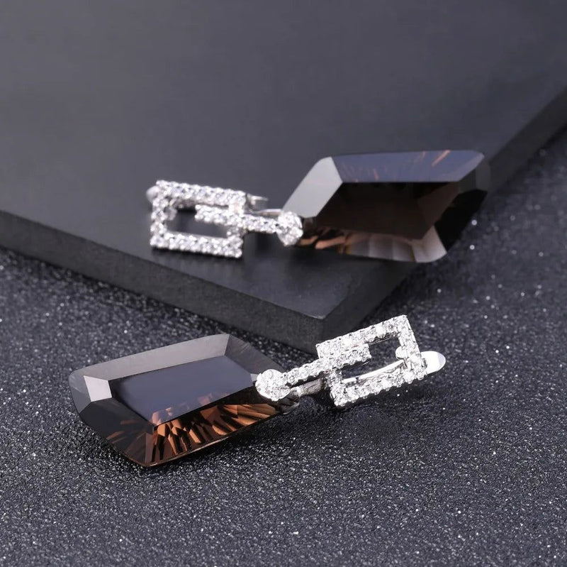 925 Sterling Silver Dazzling Earrings Natural Smoky Quartz