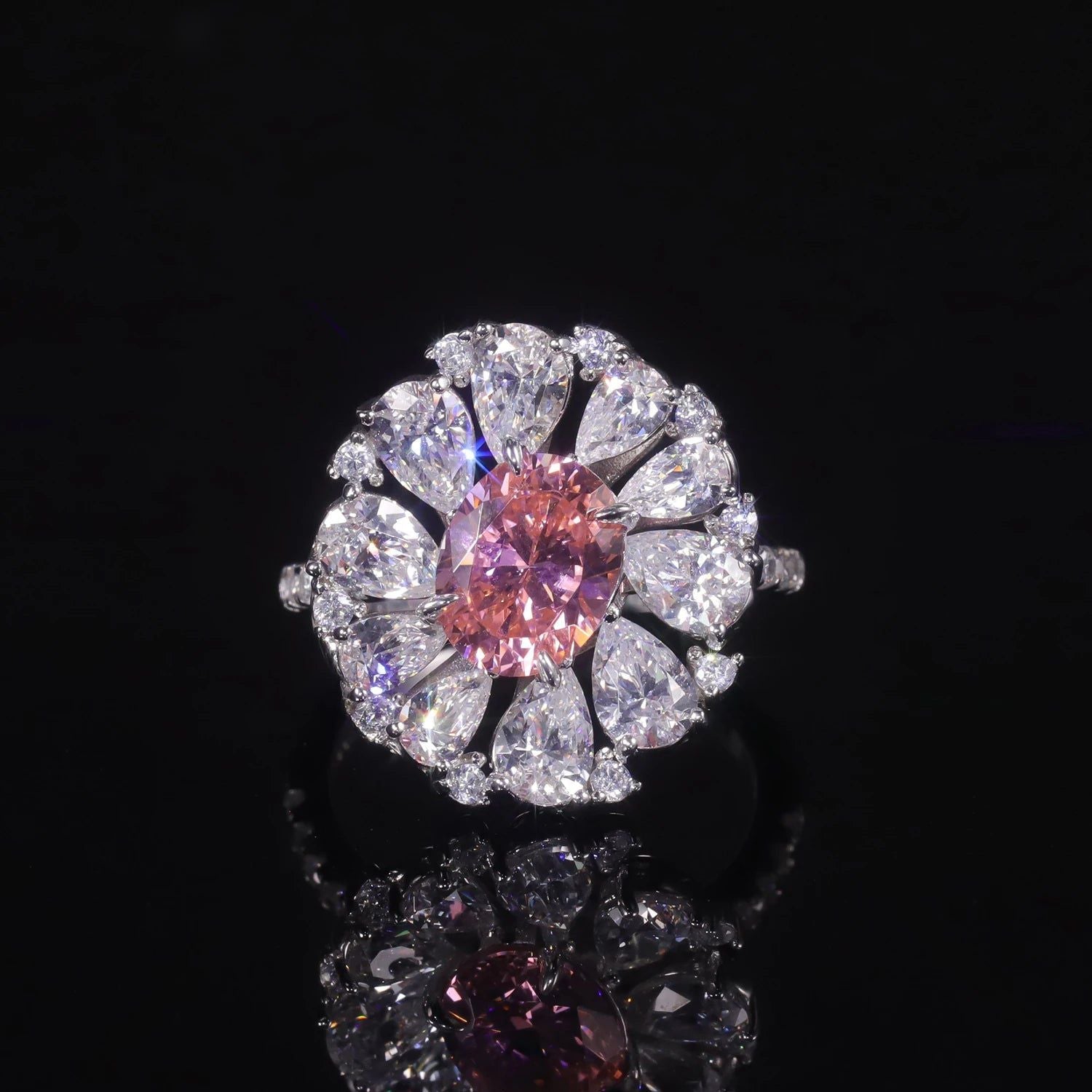 925 Sterling Silver Diamond-Fire CZ Padparadscha Pink Ring