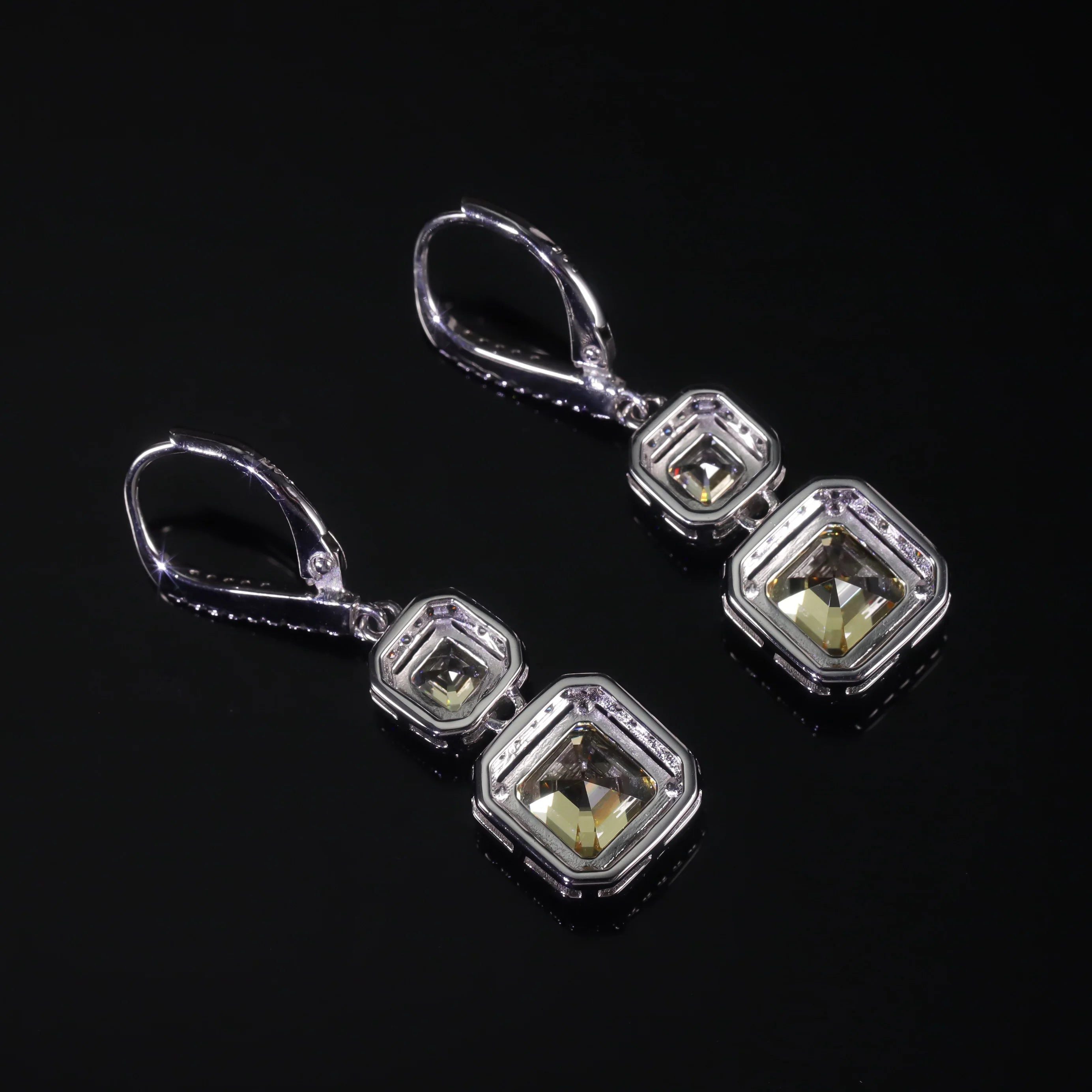 925 Sterling Silver Diamond-fire CZ Fancy Yellow Luxury Earrings