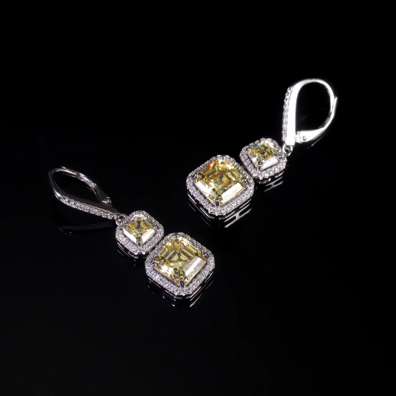 925 Sterling Silver Diamond-fire CZ Fancy Yellow Luxury Earrings