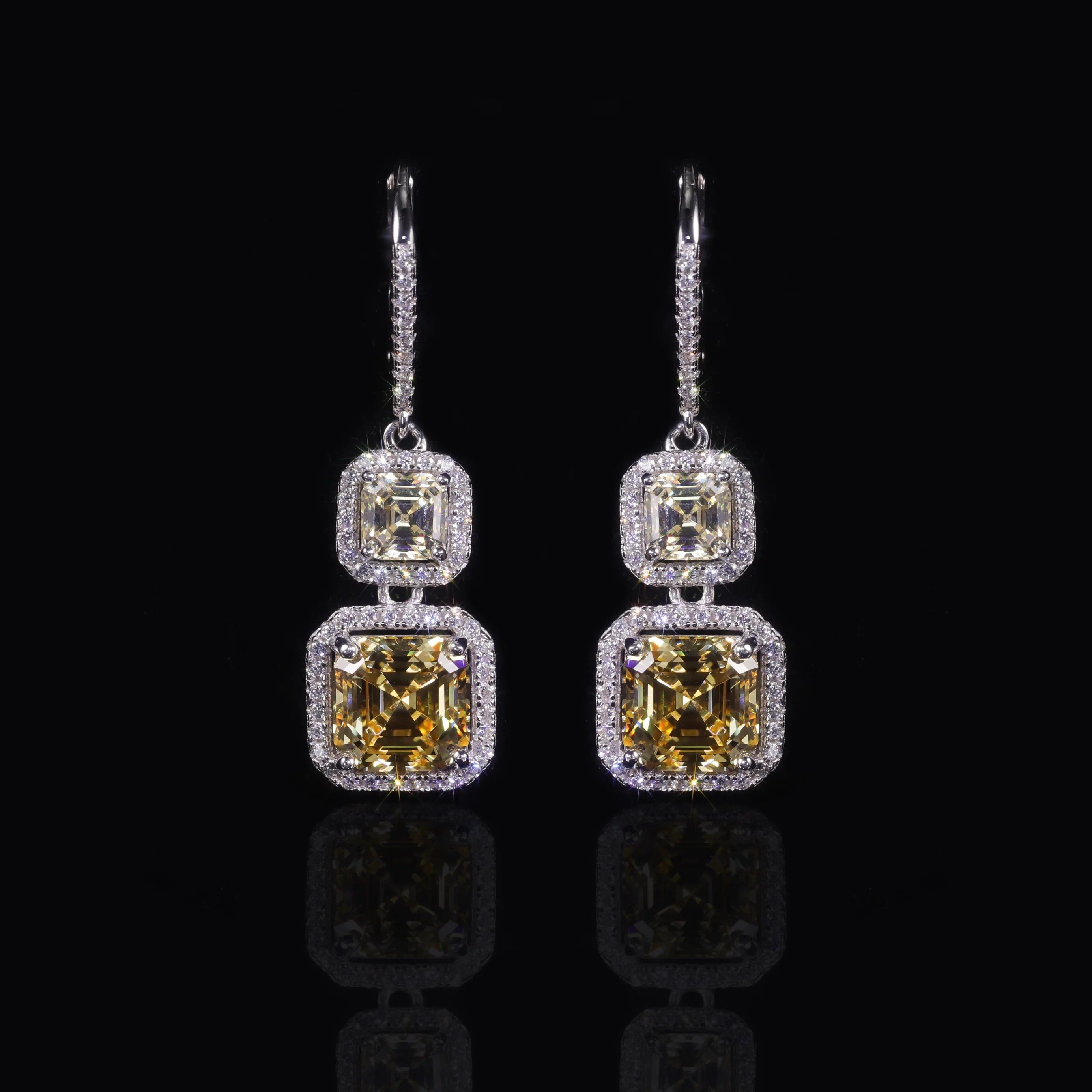 925 Sterling Silver Diamond-fire CZ Fancy Yellow Luxury Earrings