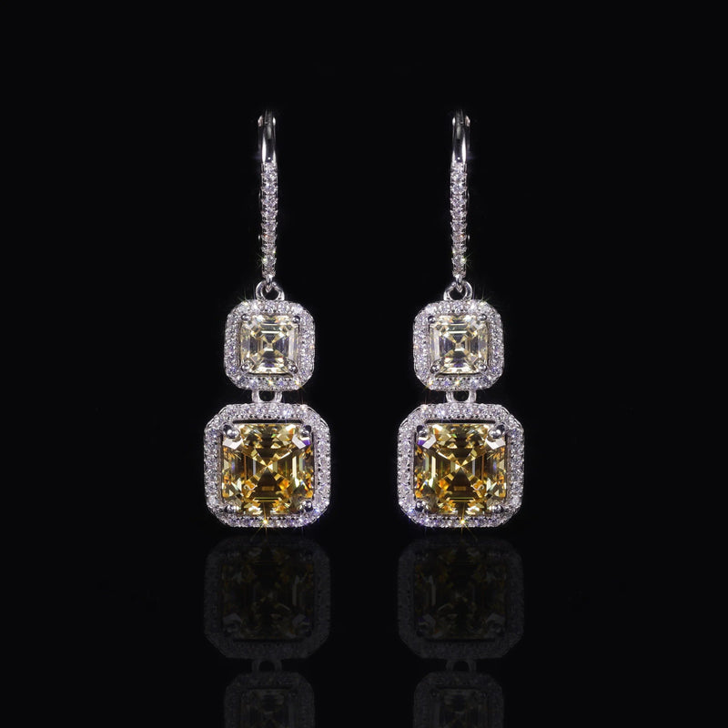 925 Sterling Silver Diamond-fire CZ Fancy Yellow Luxury Earrings