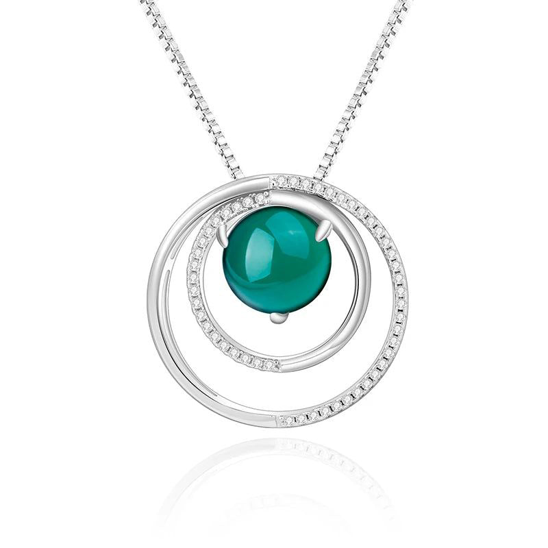 925 Sterling Silver Double Circle Pendant Necklace For Women