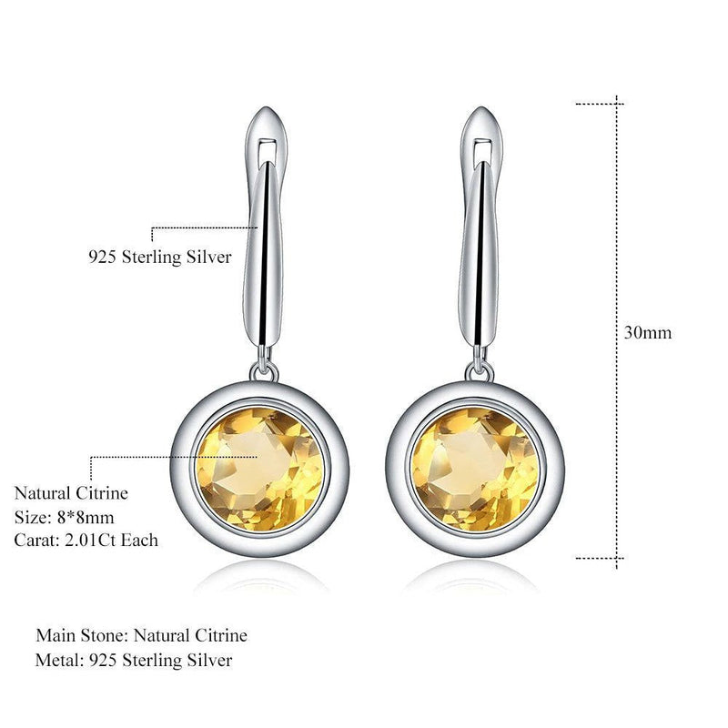 925 Sterling Silver Earrings 4.02Ct Natural Yellow Citrine