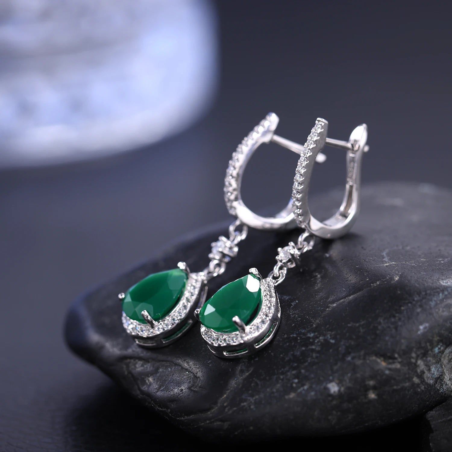 925 Sterling Silver Earrings 4.42ct Natural Green Agate