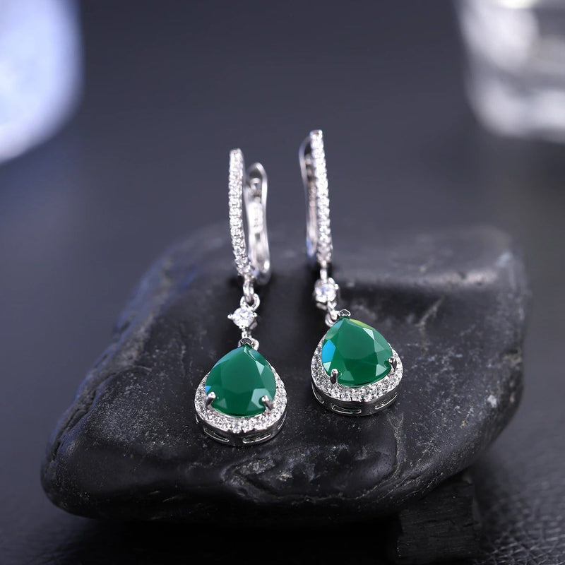 925 Sterling Silver Earrings 4.42ct Natural Green Agate