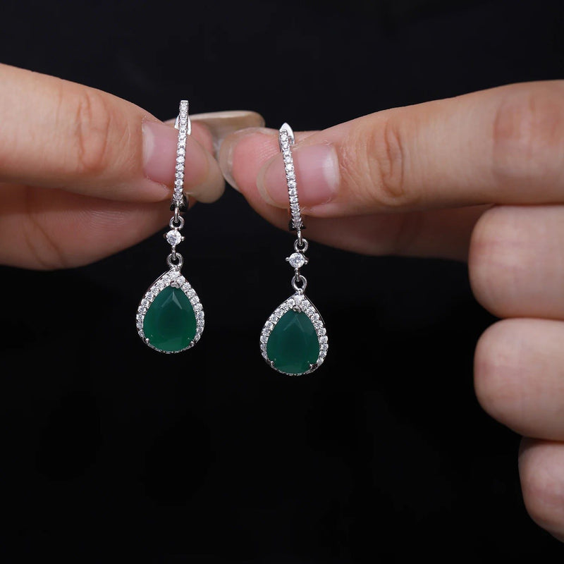 925 Sterling Silver Earrings 4.42ct Natural Green Agate