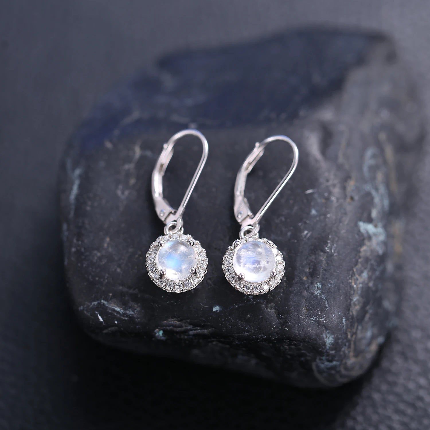 925 Sterling Silver Earrings Natural Milky Blue Moonstone Dangle