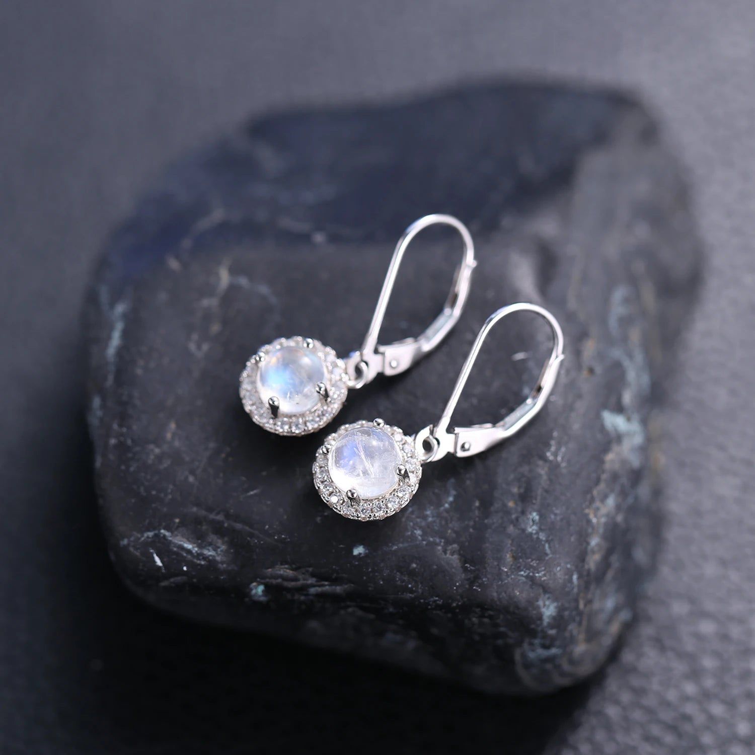 925 Sterling Silver Earrings Natural Milky Blue Moonstone Dangle