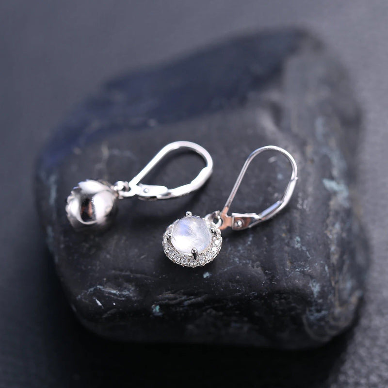 925 Sterling Silver Earrings Natural Milky Blue Moonstone Dangle