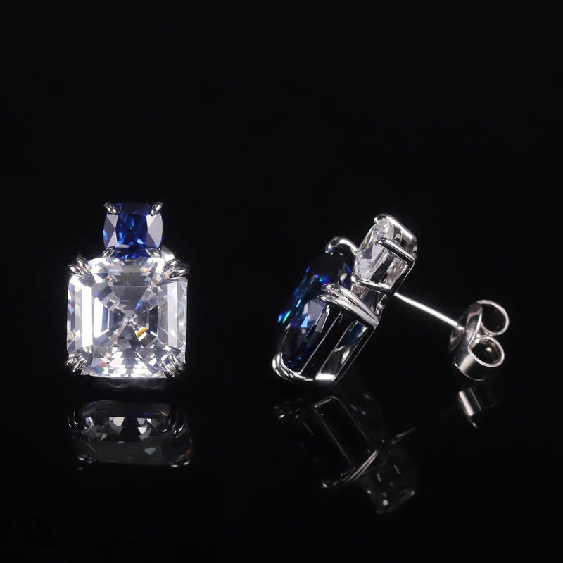 925 Sterling Silver Earrings Unique Style Cushion CZ Blue Diamond