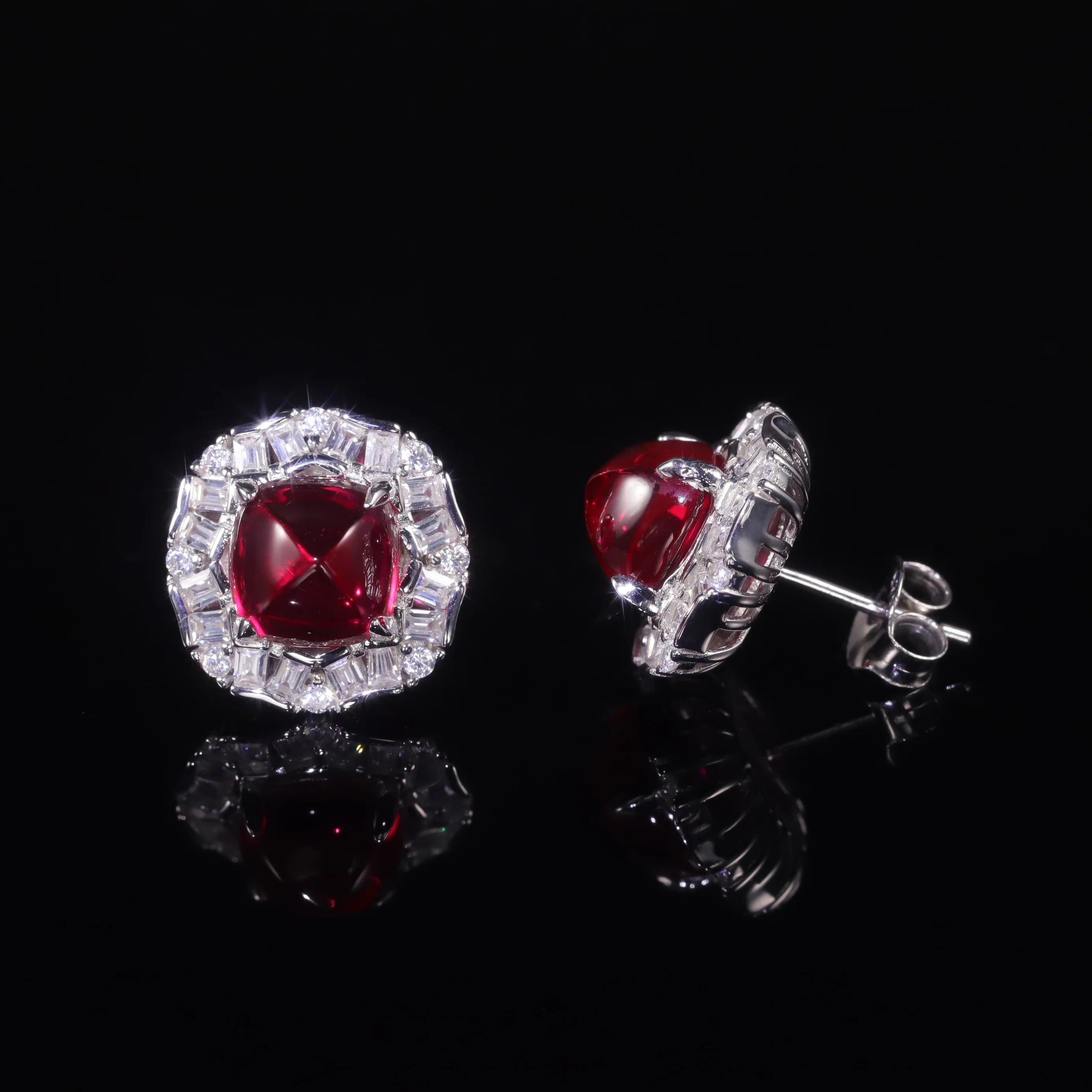 925 Sterling Silver Earrings Unique Style Ruby Studs July Birthstone