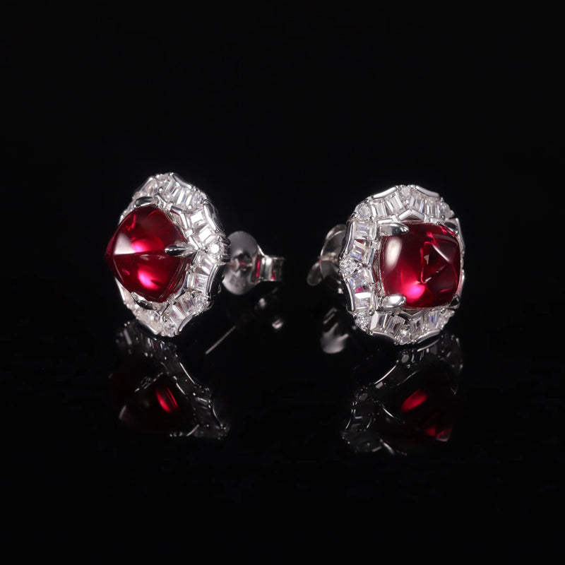 925 Sterling Silver Earrings Unique Style Ruby Studs July Birthstone