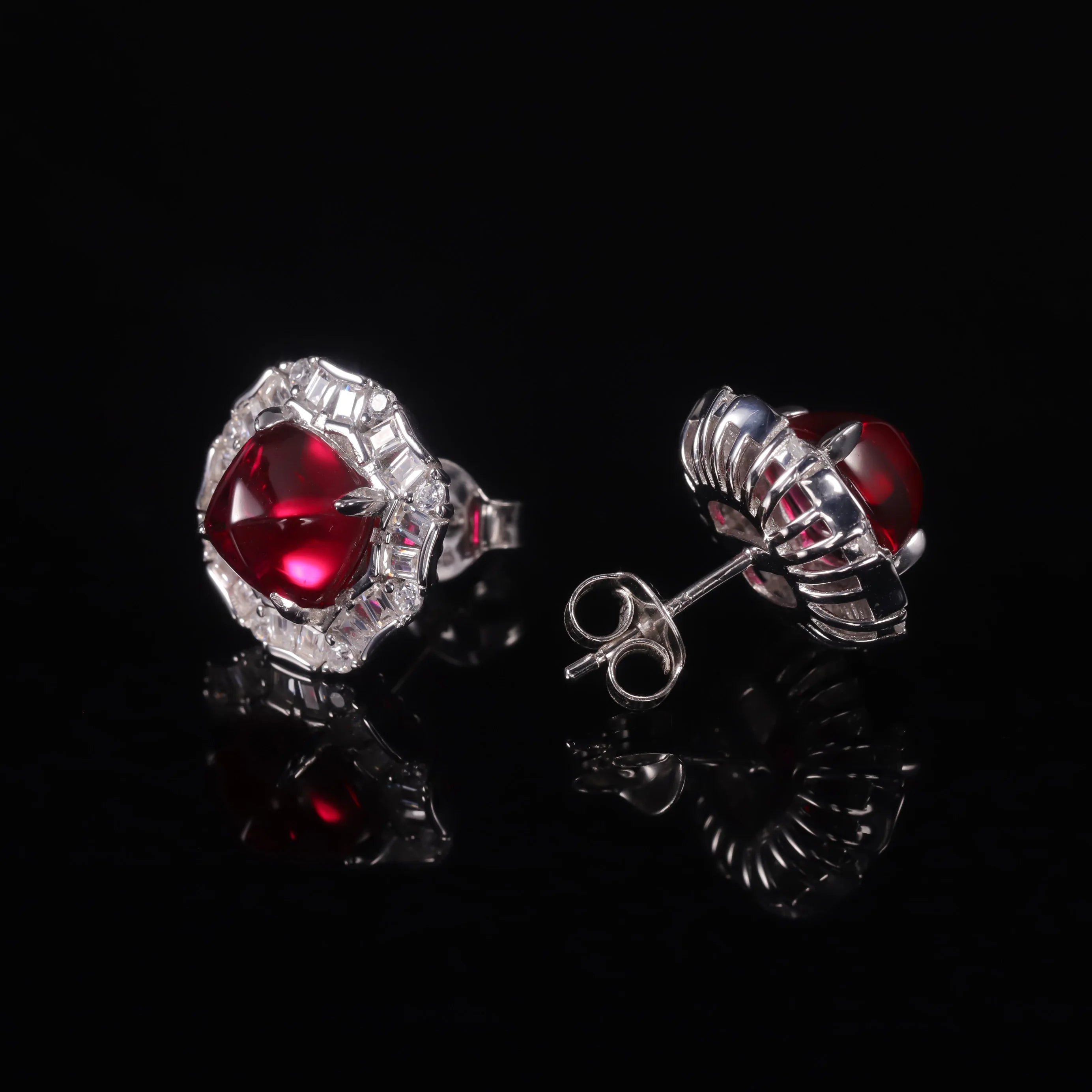 925 Sterling Silver Earrings Unique Style Ruby Studs July Birthstone