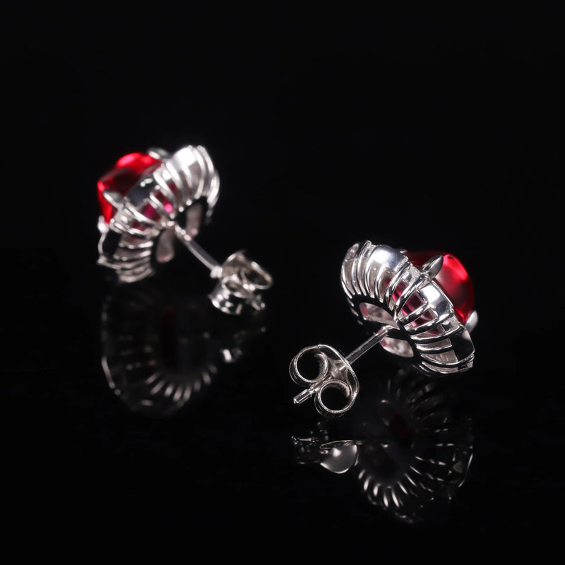 925 Sterling Silver Earrings Unique Style Ruby Studs July Birthstone