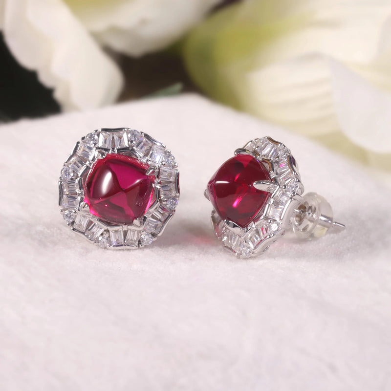 925 Sterling Silver Earrings Unique Style Ruby Studs July Birthstone