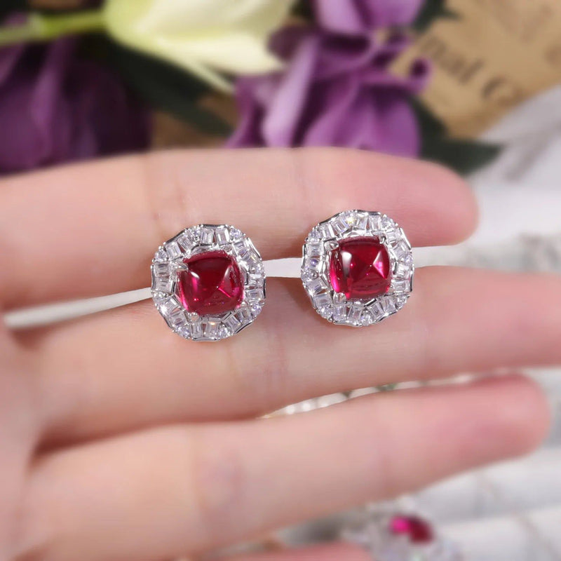 925 Sterling Silver Earrings Unique Style Ruby Studs July Birthstone