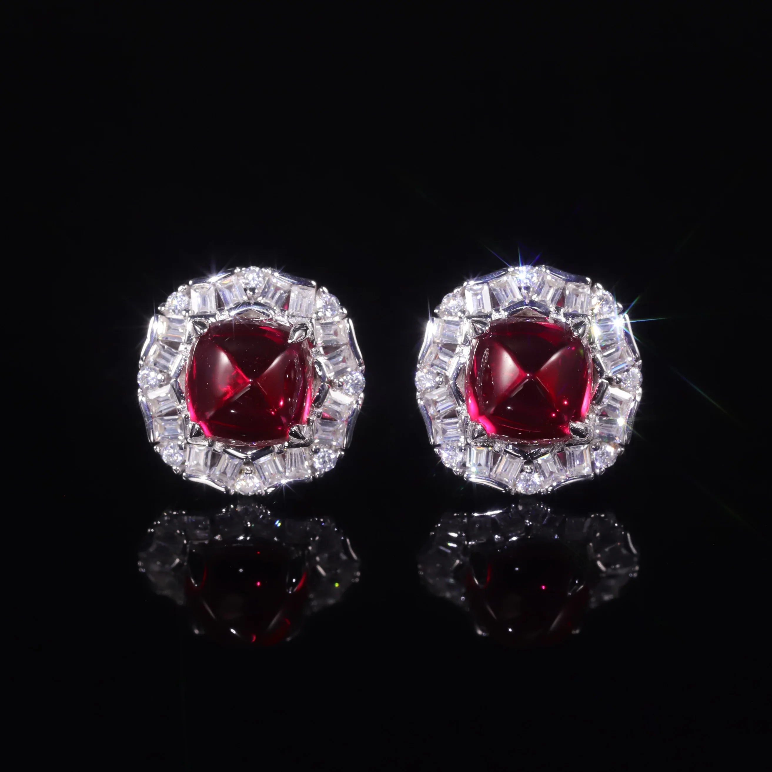 925 Sterling Silver Earrings Unique Style Ruby Studs July Birthstone