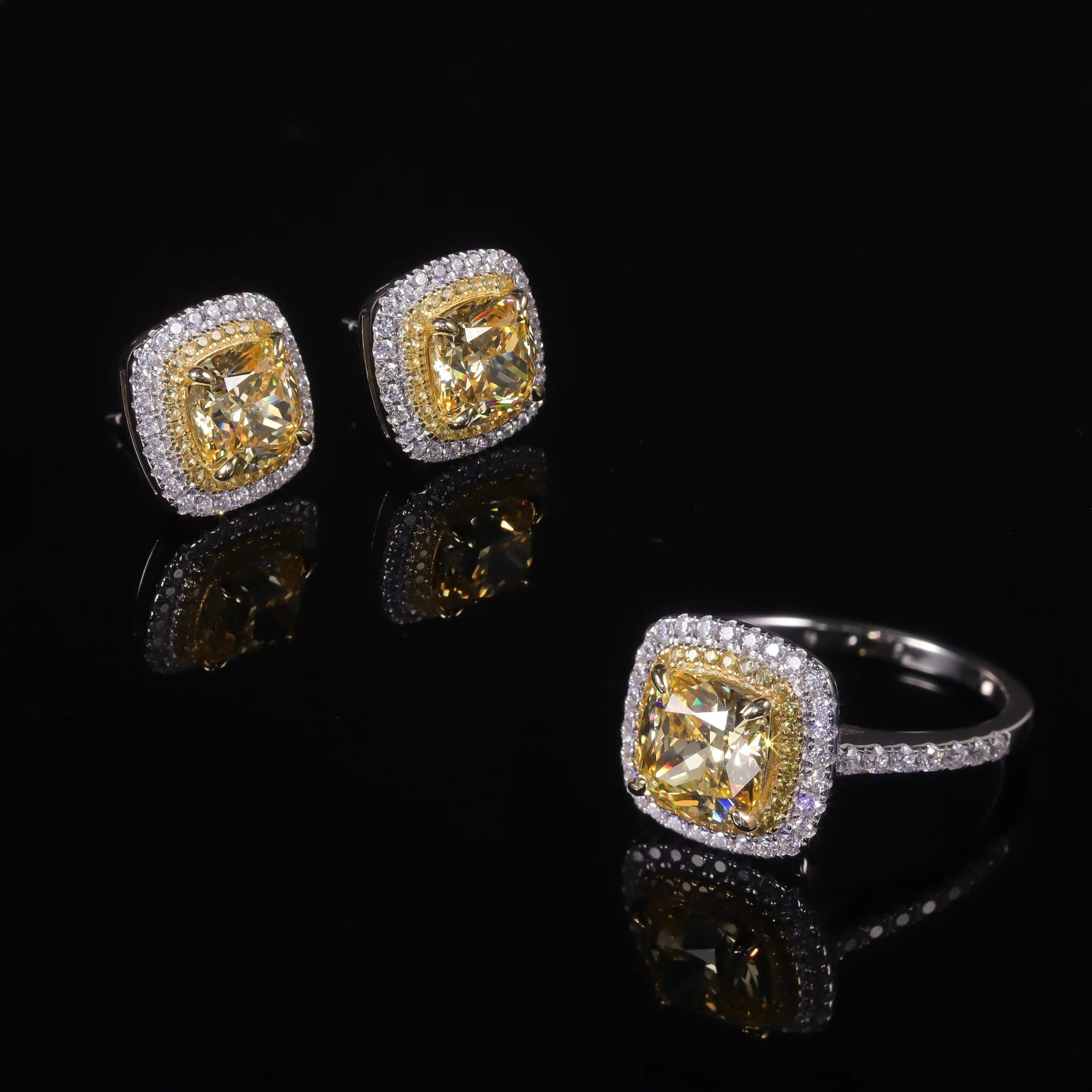 925 Sterling Silver Earrings for Men and Women Diamond-fire CZ Fancy Light Yellow Studs