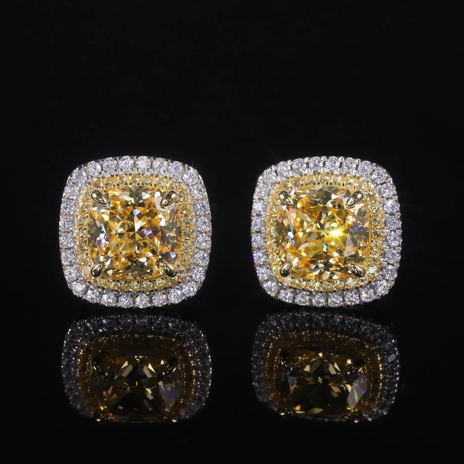 925 Sterling Silver Earrings for Men and Women Diamond-fire CZ Fancy Light Yellow Studs