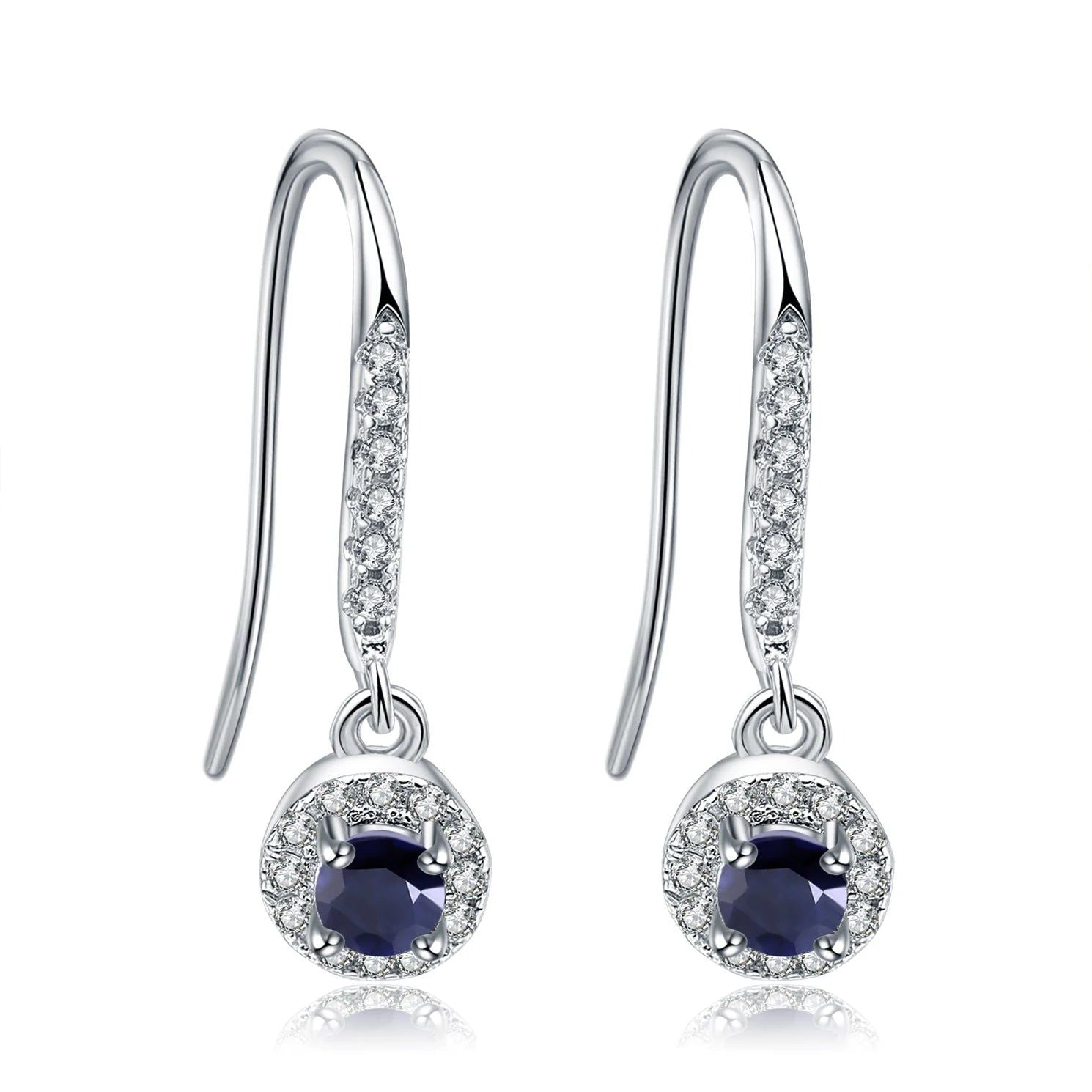 925 Sterling Silver Fish Hook Earrings Natural Blue Sapphire