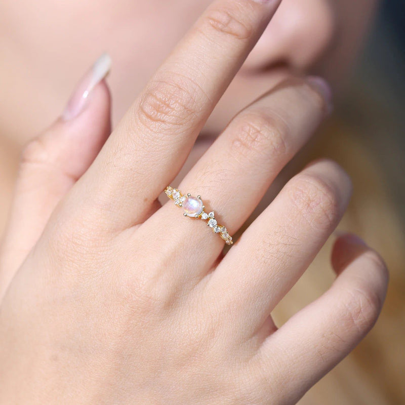 925 Sterling Silver Gold Ring June Birthstone Moonstone For Her