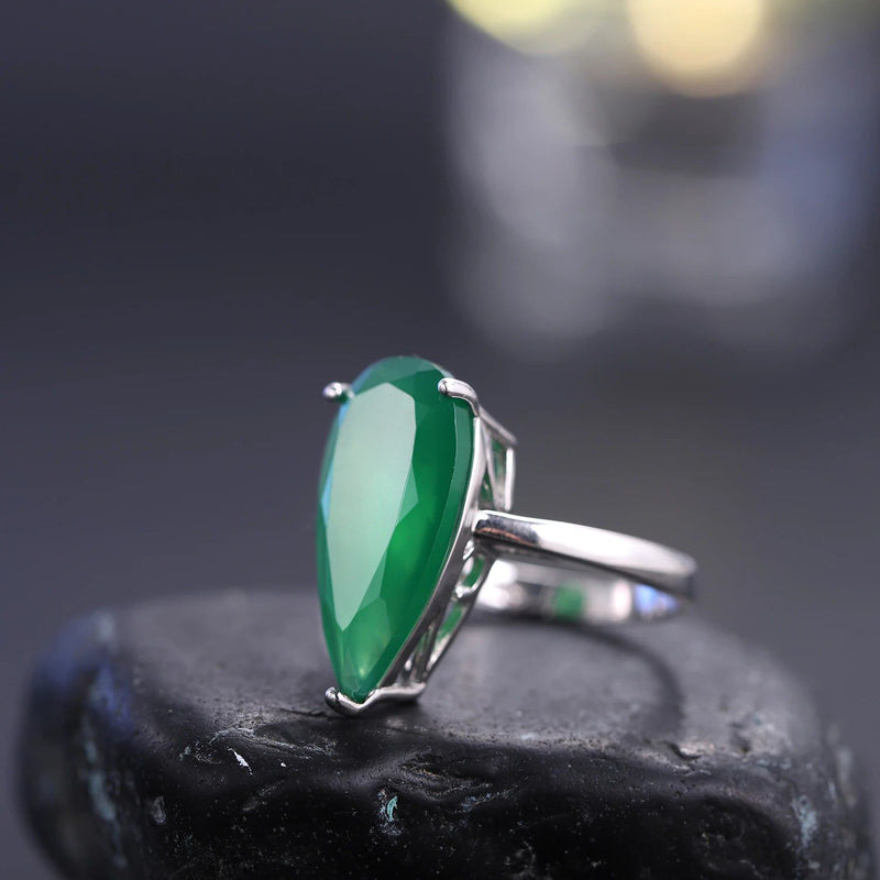 925 Sterling Silver Handmade Ring 7.89Ct Green Agate