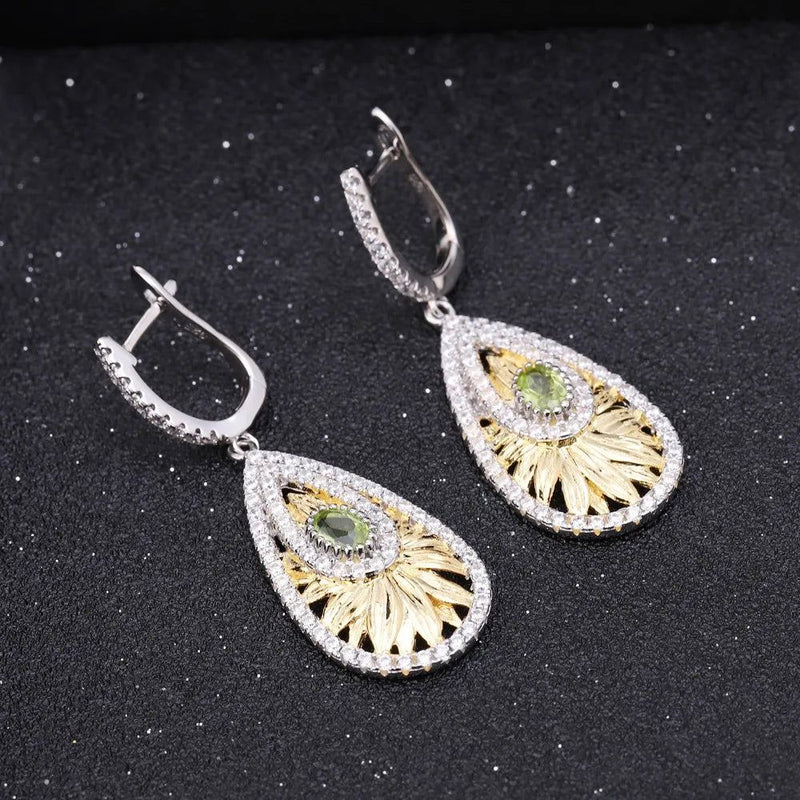 925 Sterling Silver Handmade Ring Earrings Set Peridot Jewelry