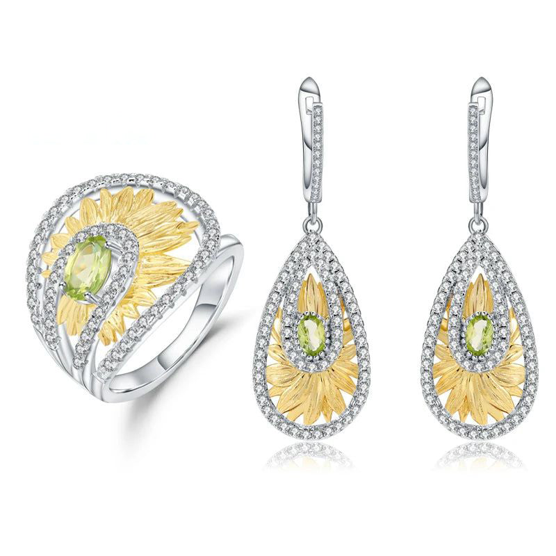 925 Sterling Silver Handmade Ring Earrings Set Peridot Jewelry