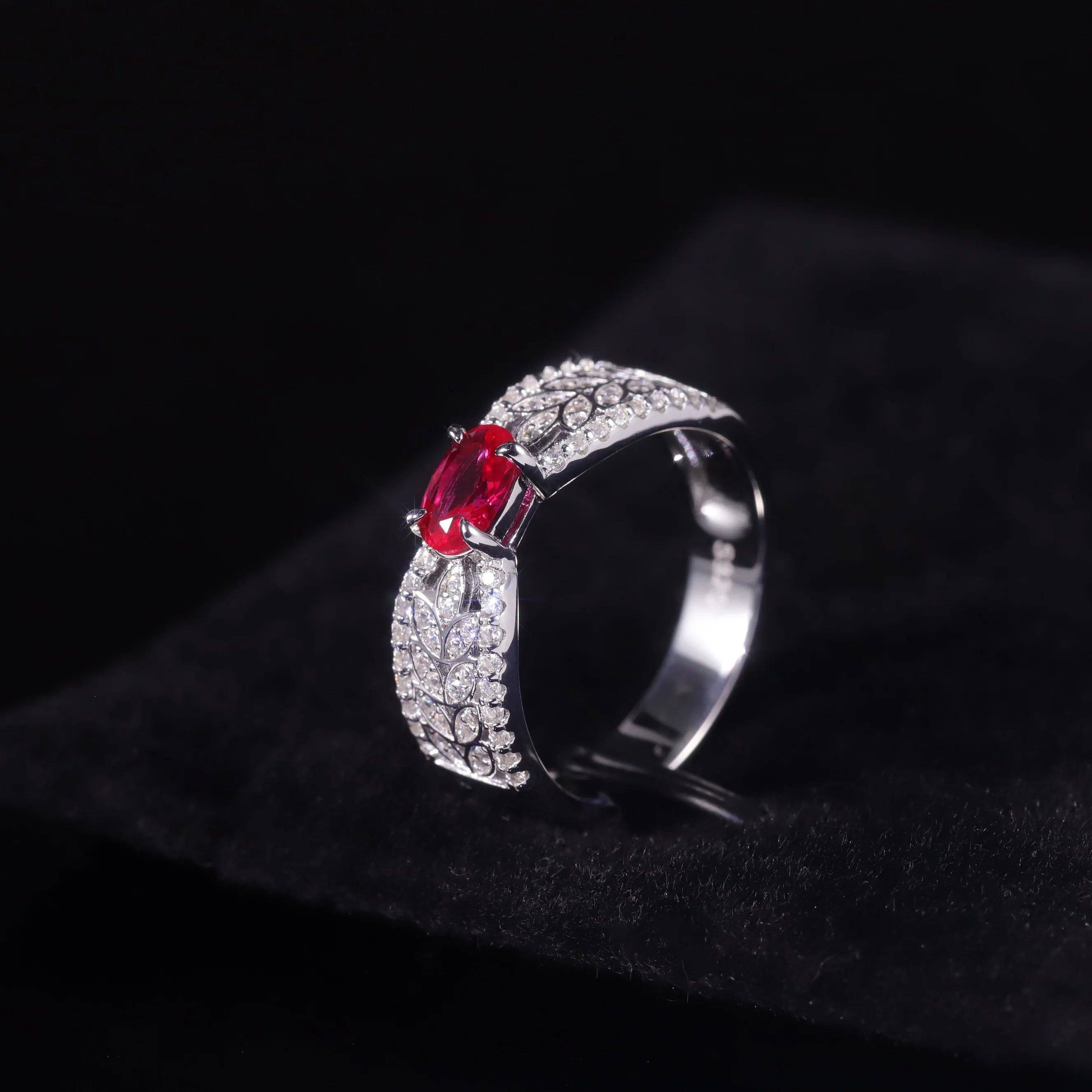 925 Sterling Silver Iced Out Bling Ruby Ring Jewelry