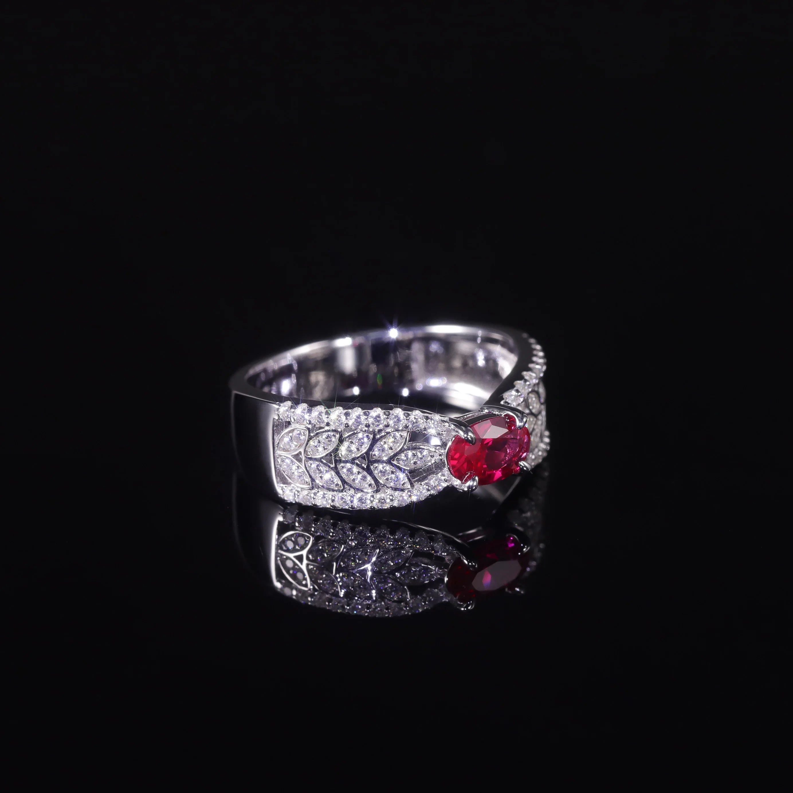 925 Sterling Silver Iced Out Bling Ruby Ring Jewelry