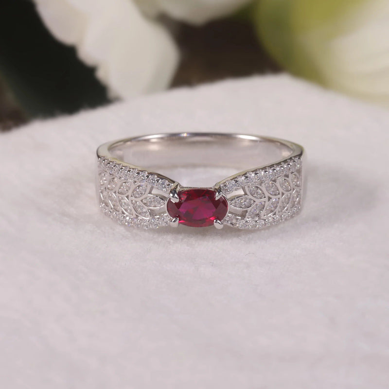 925 Sterling Silver Iced Out Bling Ruby Ring Jewelry