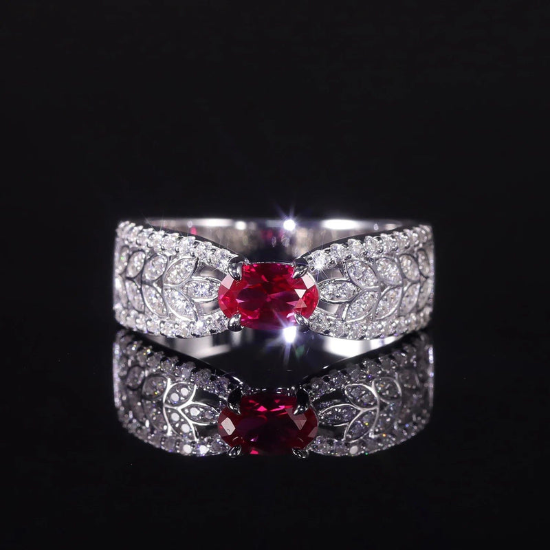 925 Sterling Silver Iced Out Bling Ruby Ring Jewelry